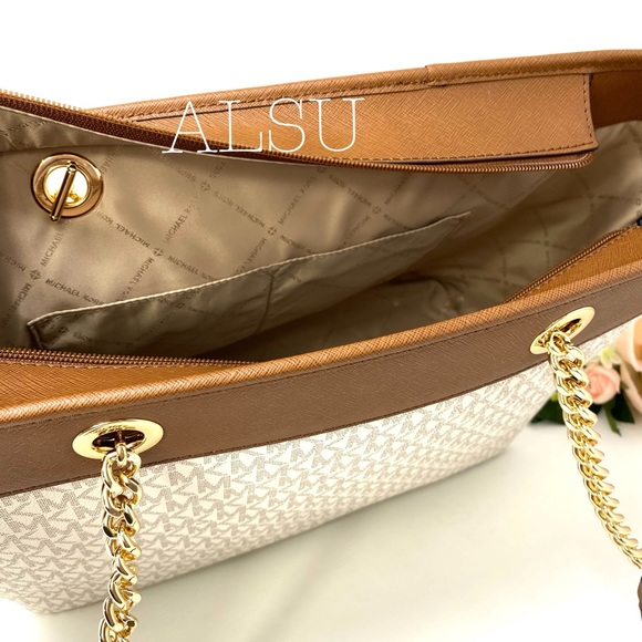 Michael Kors Shania Chain Tote Vanilla Leather LG - Picture 7 of 8